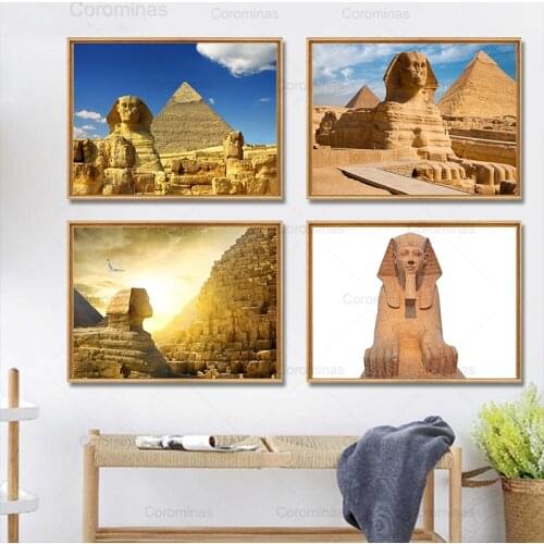 Canvas Painting Egyptian Pyramid Sphinx Egypt Famous Pyramid Posters and Prints Land Mark Hd Pictures for Living Room Home Decor