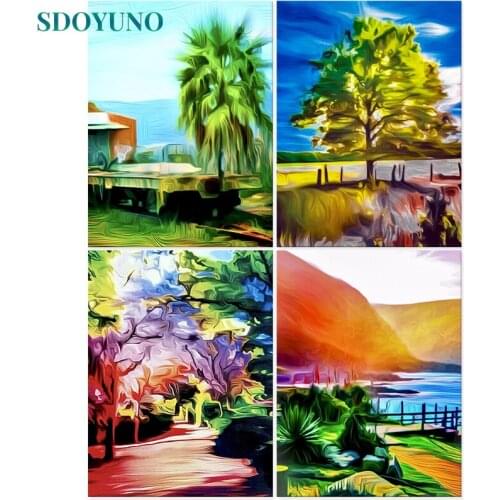 SDOYUNO Oil Painting By Numbers Kits Abstract Scenery DIY Paint By Numbers On Canvas Landscape 60x75cm Number Painting Decor