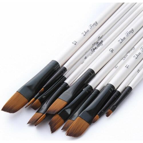 12Pcs/Set Watercolor Gouache Paint Brushes Different Shape Round Pointed Tip Nylon Hair Painting Brush Set Art Supplies