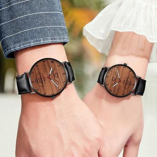 Classic Couple Wristwatch Simple Faux Leather Strap Quartz Watch Valentines Day Present for Date