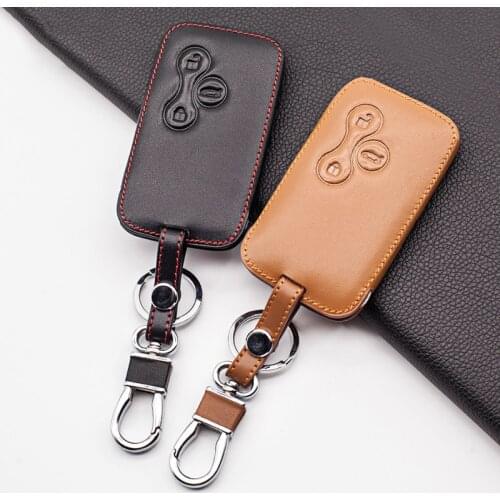 Leather Car Key Cover Case For Renault Clio Logan Megane 2 3 Koleos Scenic 3 Button Smart Card Skin Protector