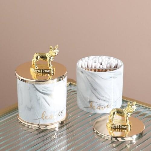 Metal Ceramic Storage Jar with Lid Household Cotton Swab Toothpick Storage Jar Kitchen Condiment Storage Jar Desktop Decoration
