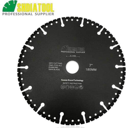 SHDIATOOL 1pc 180mm Multi Purpose Vacuum Brazed Diamond Blade Fast Cutting Stone Iron Steel 7" Demolition Blade Bore 22.23mm