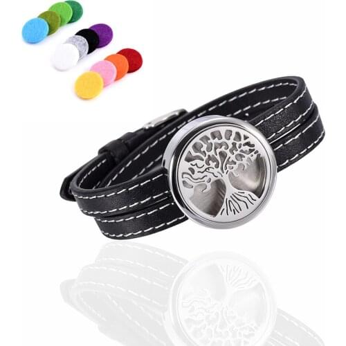 Fashion Essential Oil Diffuser Leather and Stainless Steel Bracelets Aromatherapy Jewelry Scent Diffuser Lockets Bracelets