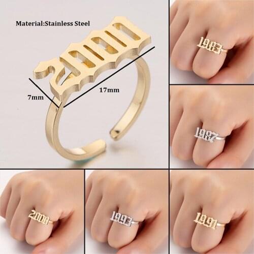 Stainless Steel Birth Year Number Rings for Men Women Year Calendar Ring Date Adjustable 1980 to 2019 Wedding Birthday Bague