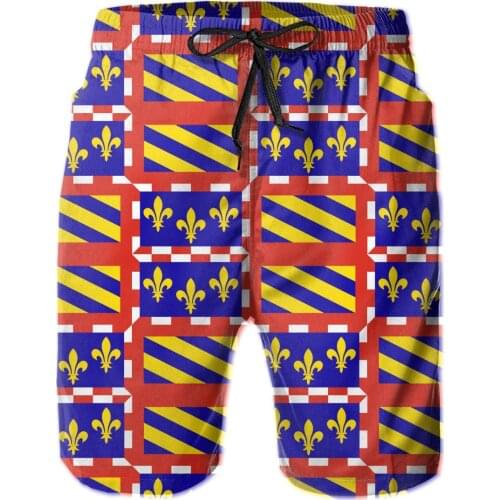 Summer Men Beach Short Breathable Quick Dry Cool Flags of the regions of France basketball Flag Of Bourgogne Hawaii Pants