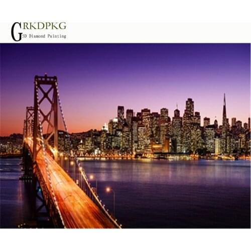 City night scene bridge diamond painting full square diamond embroidery Cross stitch pictures of rhinestones Wedding decoration