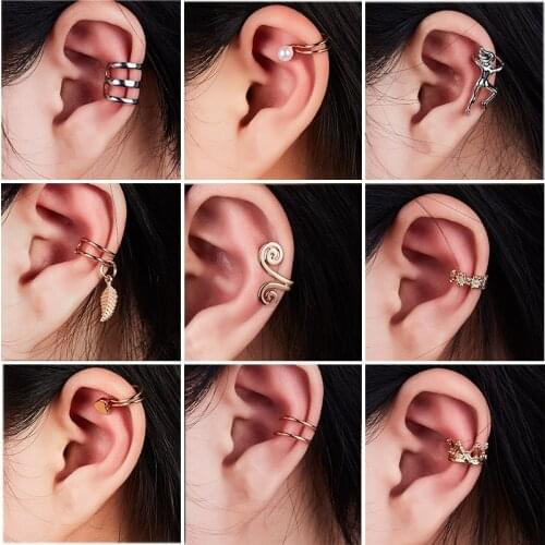 Geometric Heart Leaf Clip Ear Cuff Earring Fake Cartilage Earring For Women No Piercing Clip Earrings Set Earcuff Jewelry