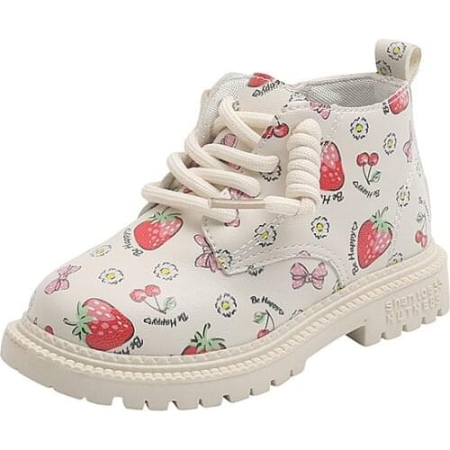 2021 Autumn New Childrens Fashion Boots Girls British Style Single Boots Princess Shoes Strawberry Cute Fashion Flats Hot Sweet