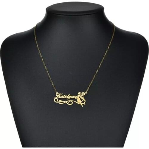 Personalized Custom Name Stainless Steel Custom Necklaces Fairy Wing Design Cartoon Elves Necklaces Mirror Surface Jewelry Gifts