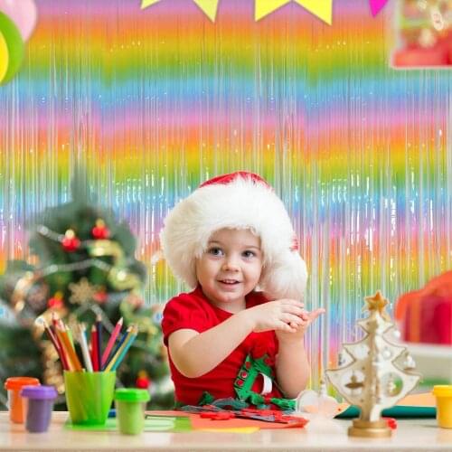 2 Pack 1*2M Rainbow Sequin Backdrop Foil Fringe Tinsel Curtain Birthday Party Rain for Wedding Wall Photo Booth Props