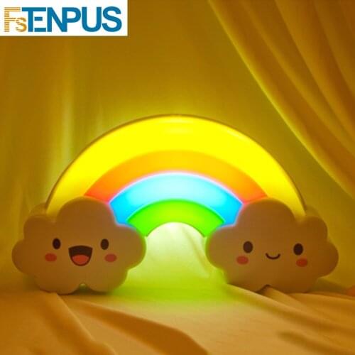 Fstenpus Rainbow LED Night Light Light Voice Touch Sensor Wall Sticker Bed Beside Lamp Emergency Light for Children