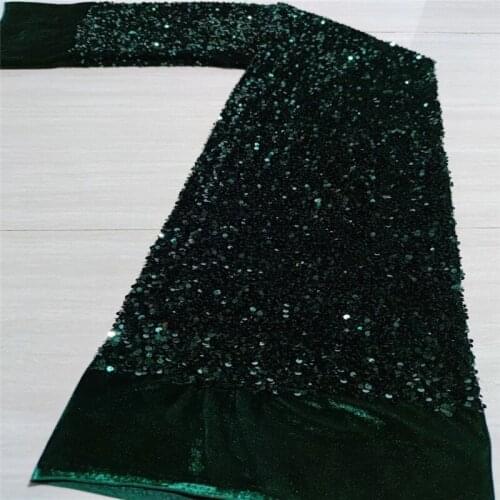 Luxury green velvet lace fabrics clothing latest Nigerian French tulle lace sequins high quality African sequins lace fabrics
