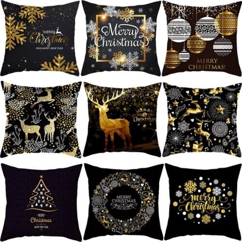 Christmas Black Snowflake Cushion Cover Merry Christmas Decorations for Home Cristmas Ornaments Natal Navidad Gift New Year 2022