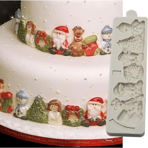 Christmas Border Molds Fondant Cakes Decorating Tools Silicone Molds Sugarcraft Chocolate Baking Tools For Cakes Gumpaste Form