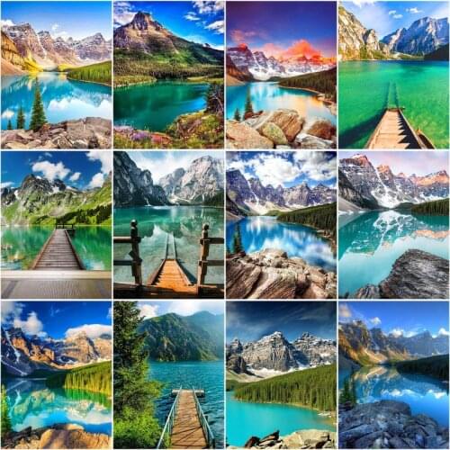 RUOPOTY Frame Picture Diy Oil Painting By Numbers Kits Mountain Lake Acrylic Wall Art Home Decors Coloring By Numbers For Diy Gi
