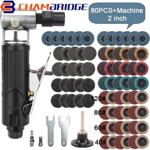 1/4 inch Air Angle Die Grinder 90 Degree Pneumatic Grinding Polisher Mill Engraving Machine with 2inch Sanding Discs Tool Kit