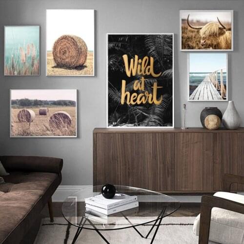 Scandinavian Nature Landscape Canvas Painting Grassland Yak Wall Art Poster Nordic Modern Pictures for Living Room Bedroom Decor