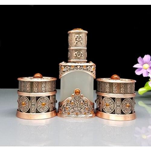 8g Vintage Glass Cream Jar 12ml Frosted Eeeential Oil Dropper Bottle Cosmetic Container with Metal Case Craft Decoration Gift