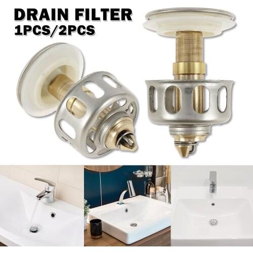 Basin Pop-up Drain Filter Copper Bouncing Core Filter Cover Floor Drain Bathroom Plug Trap Hair Catcher Basin Faucet Accessorie