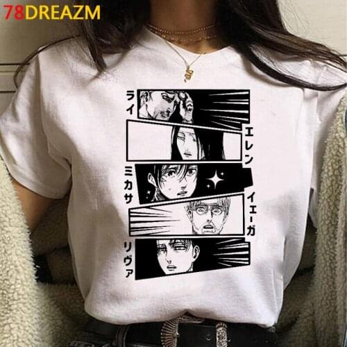 Japanese Anime Attack on Titan T Shirt Women Shingeki No Kyojin Cartoon Titans Attack Graphic Tees Unisex Tshirt Female