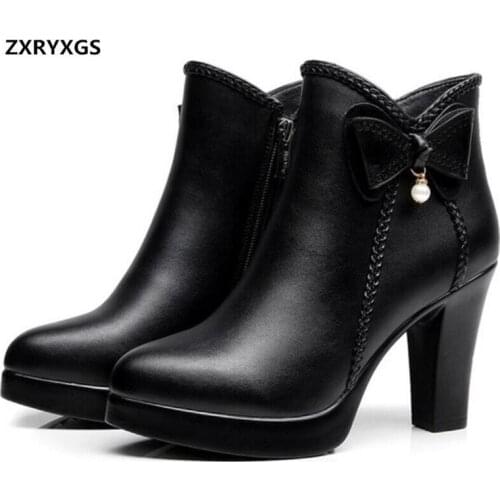 Plus Size Autumn Winter Shoes Women Boots Martin Boots new 2020 Pointed Bow Pearl Women Fashion Shoes High Heels Leather Boots