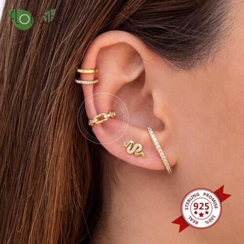 1PC Brass/24k Gold-Plated Exquisite CZ Chain Ring Conch Earrings without Pierced Womens Fashion Single Product Ear Clip