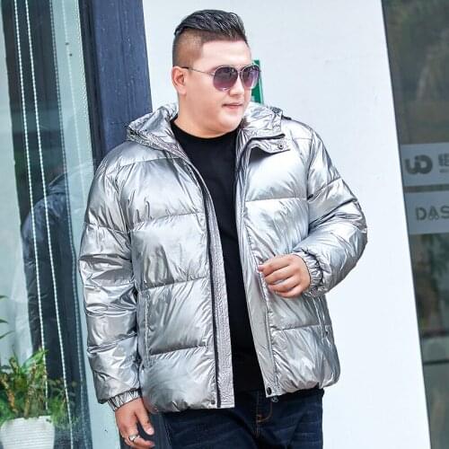 Winter Mens Large size Collar Thick Short section Bright Coat Mens hooded jacket Color: Black Silver Coat
