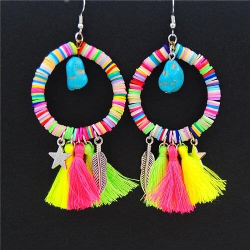 1pair boho Jewelry Boho Earrings Candy rainbow Color blue Beads Tassel Drop Earrings Ethnic Brincos E1089