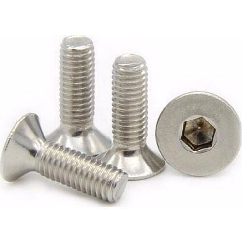 100PCS M4 Stainless Steel Flat Head Hex Socket Screw Countersunk Hex Socket Cap Bolt M4*6/8/10/12/16/20/25/30/35/40mm