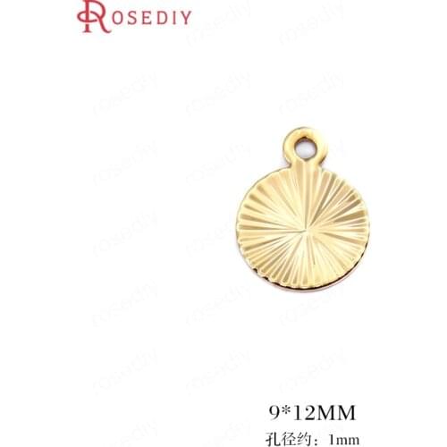 34453)20PCS 9*12MM Hole 1MM 24K Gold Color Brass with Pattern Round Disk Charms High Quality Diy Jewelry Findings Accessories