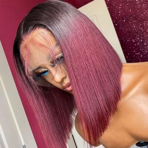 13x4 Glueless Straight Burgundy Lace Front Wigs 1B 99J Bob Wigs Ombre Wine Red Short Bob Human Hair Brazilian Pre Plucked 180