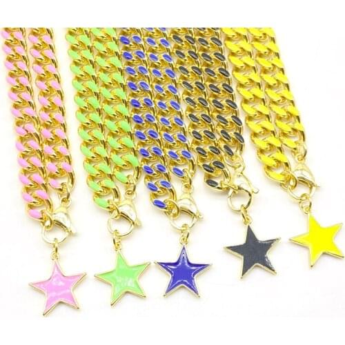5pcs/lot Hot Design Enamel Star Charm Cuban Chain Enamel Necklaces