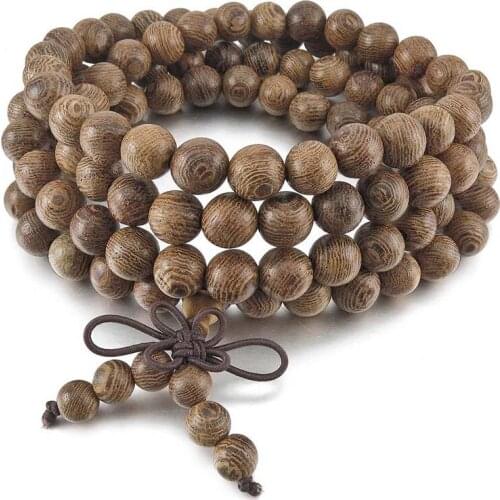 8mm Wood Bracelet Link Tibetan Buddhist Chain 108pcs Bead Prayer Buddhist Chinese Knot Elastic Man, Woman