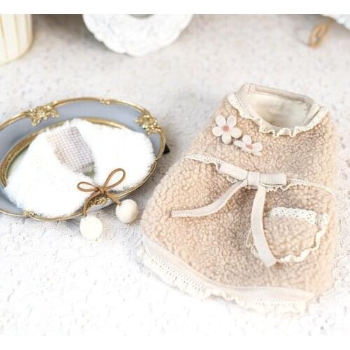 Apricot Fluffy Collar Dog Costume Cotton Coat Suit Pet Dog Clothes Autumn Winter Clothes Teddy Yorkshire Shih Tzu Puppy Clothes