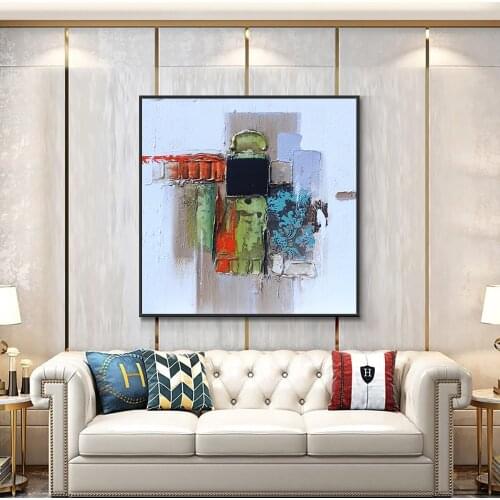 Abstract Blue Green Red With Black Painting 100% Hand Painted Oil Painting On Canvas Modern Wall Art Painting For Home Decor
