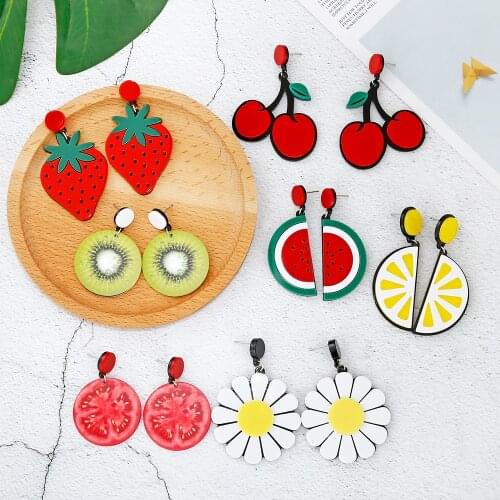 XIYANIKE Acrylic Earrings For Women Watermelon Lemon Strawberry Summer Sunflower Kiwi Tomato Exaggerated Cherry Earrings