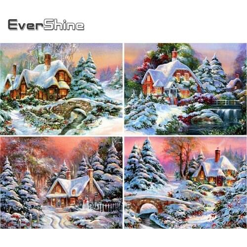 EverShine 5D DIY Diamond Painting Winter Full Square Drill Diamond Embroidery House New Arrivals Landscape Needlework Home Decor