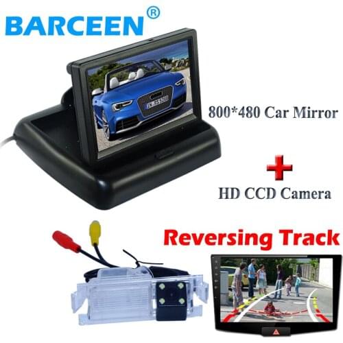Car reversing camera bring Dynamic track line and 4 led lights +4.3" lcd car monitor foldable for Kia K2 Rio Hatchback