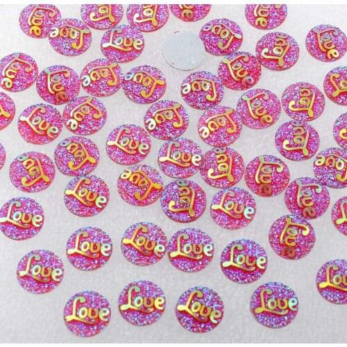 BOLIAO Rhinestone 40Pcs 12mm (0.47In) Round Shape Red Color "Love" Resin AB Color Cell Phone Beauty Glue Not Hole