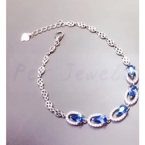 Sapphire chain bracelet Free shipping Natural sapphire 925 sterling silver chain bracelets 0.5ct*5pcs gemstone #T18101401