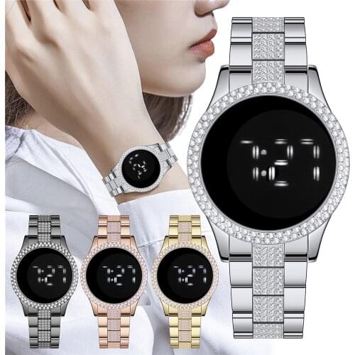Women Stainless Steel Female Watch Electronic Clock Digital Wristwatches Casual Touch Screen LED Watches Relogio Feminino