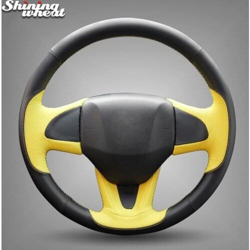 BANNIS Black Yellow Genuine Leather Car Steering Wheel Cover for Honda Fit 2014 Vezel 2015-2017