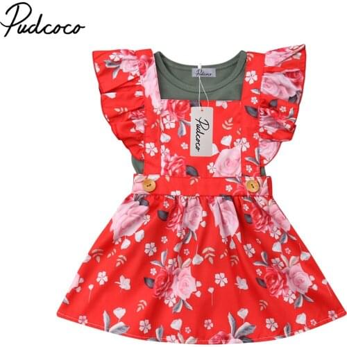 Pudcoco 2019 kid Casual Clothing Set Cotton 2Pcs Baby Girls Kids Overalls T-Shirt + Dresses Princess Suits Clothes Outfits