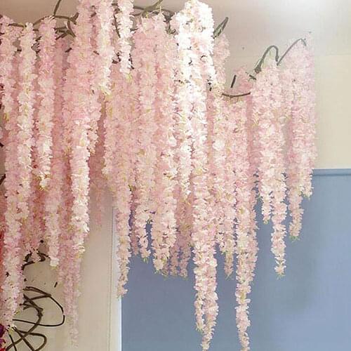 4pcs 1.8M Artificial Cherry Blossom Flower Rattan Wedding Garland Ivy Decoration Fake Silk Flower Vine for Party Home Decoration