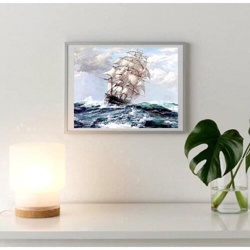 Oil Painting By Numbers "Sailboat" Drawing on Canvas HandPainted Art Gift DIY Picture By Number Kits Wall Decor