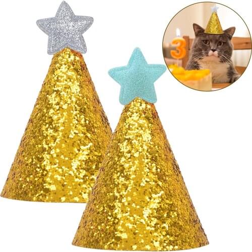 2PCS High Quality Headwear Pet Birthday Hats Glitter Star Decor Birthday Pet Sequins Dog Puppy Party Costume Cat Hat Accessory