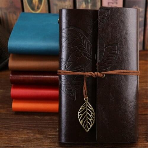 Retro leather notebook sketchbook Leaves notepad Travel Diary Planner School Agendas note book