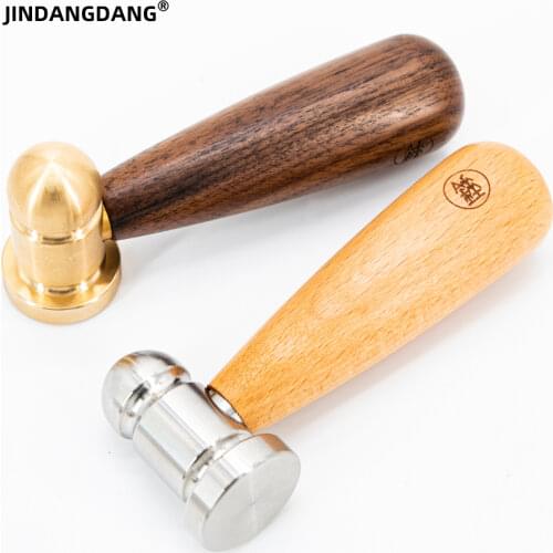 H62 304F Brass Hammer, Stainless Steel Hammer, Round Head Wooden Handle Handmade DIY Household Leather Carving Tool