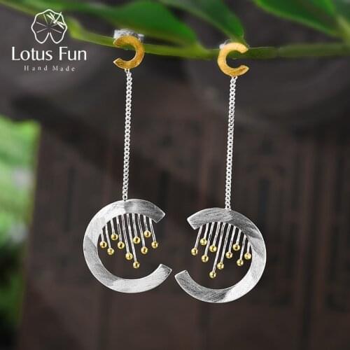 Lotus Fun Real 925 Sterling Silver Handmade Fine Jewelry Creative Oriental Element Vintage Curtain Dangle Earrings for Women